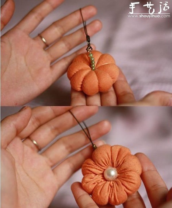 Tutorial on handmade DIY fabric pumpkin hanging ornaments