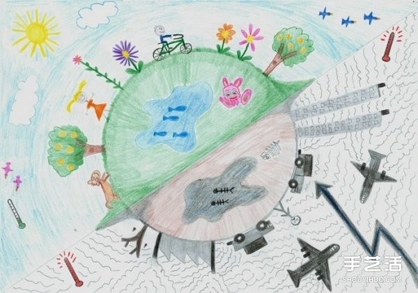 Children who love the earth, environmental protection poster, fun and ecological childrens pictorial