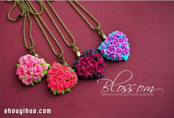 Polymer clay transforms heart-shaped necklace pendant DIY rose necklace pendant