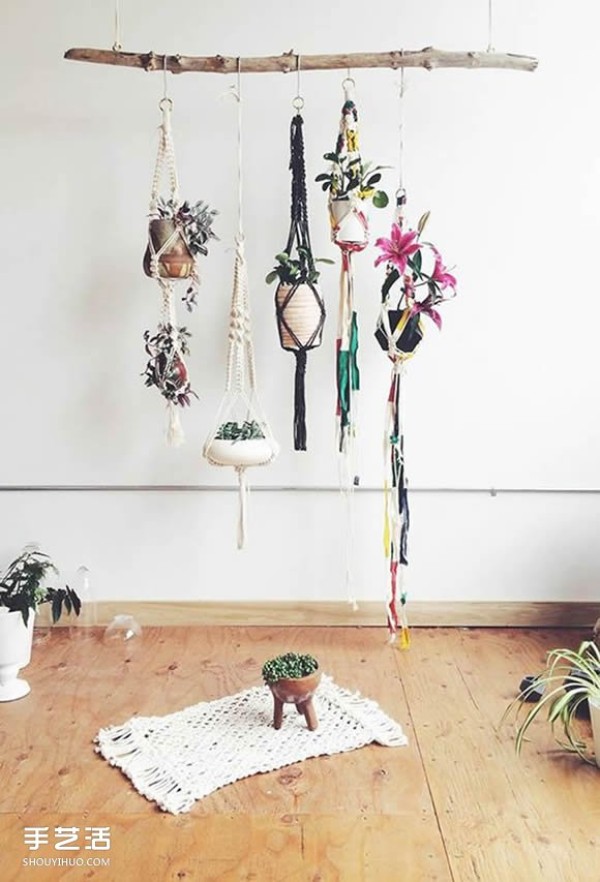 How to make your own hanging rope rack to make your potted plants more distinctive