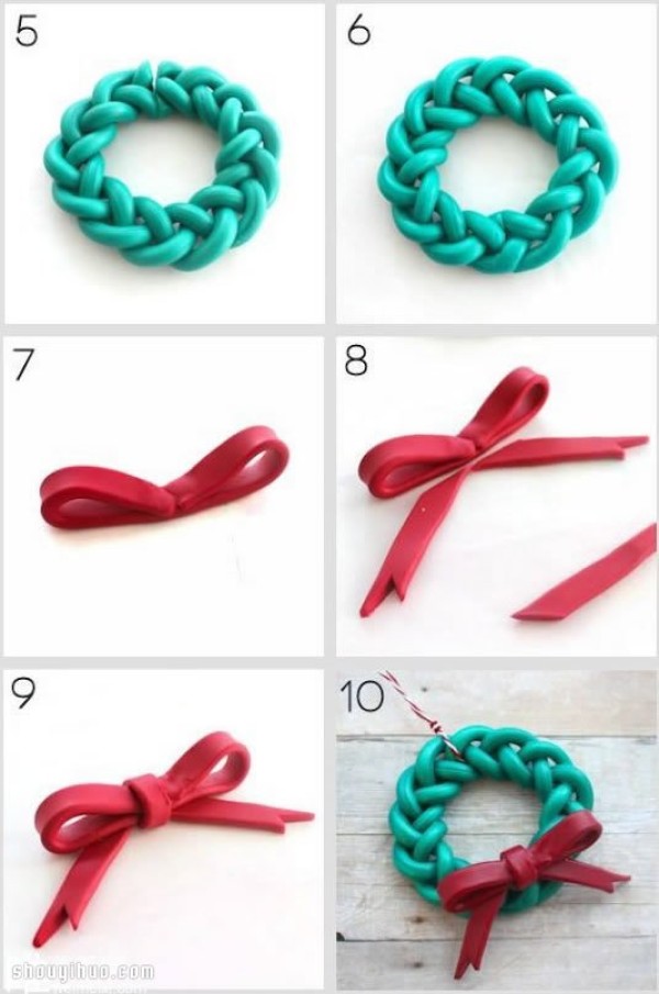 Illustrated tutorial on hand-making of holiday decorative wreaths with soft clay