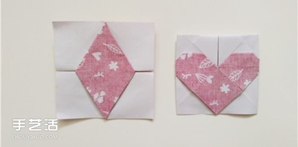 Illustration of the origami method of playing card diamonds and hearts