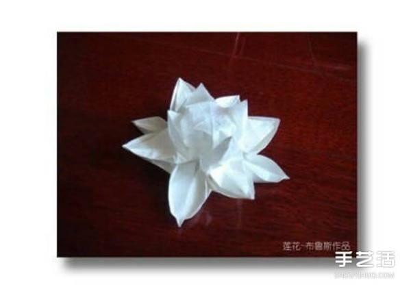 The origami method of the complex lotus, illustrated with the steps of folding the water lily