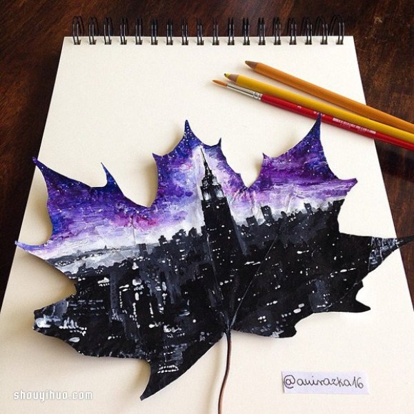 Use fallen leaves as canvas to paint another gorgeous world