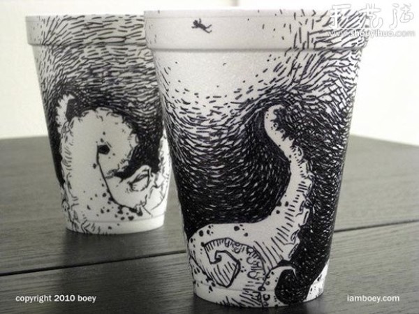 Funny doodles on disposable paper cups