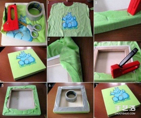 An illustrated tutorial on how to transform old T-shirts into decorative paintings, DIY T-shirt decorative paintings