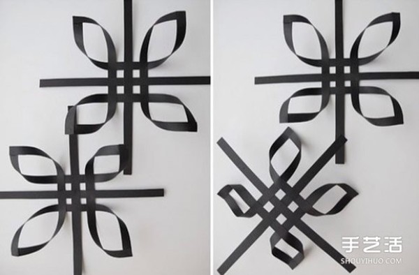 How to make origami snowflakes from paper strips and illustrate the folding steps of three-dimensional snowflakes