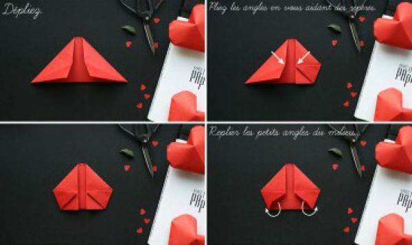 How to fold a three-dimensional origami heart, handmade origami three-dimensional heart diagram