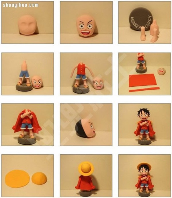 Illustrated clay making tutorial for the little boy with funny expression Luffy