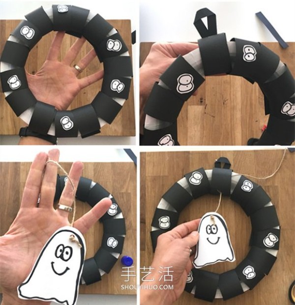 Simple Halloween ghost wreath hand-making illustrated tutorialCheng