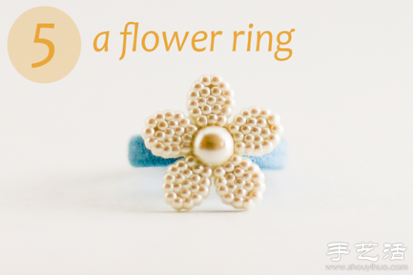 Button + elastic band DIY handmade cute little flower ring