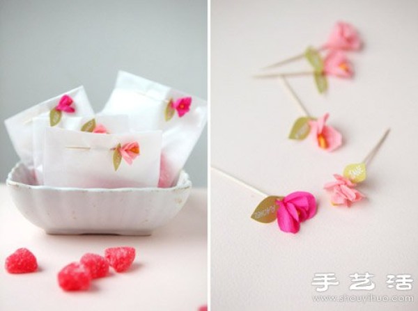 Toothpicks + crepe paper DIY Valentines Day romantic packaging decoration roses