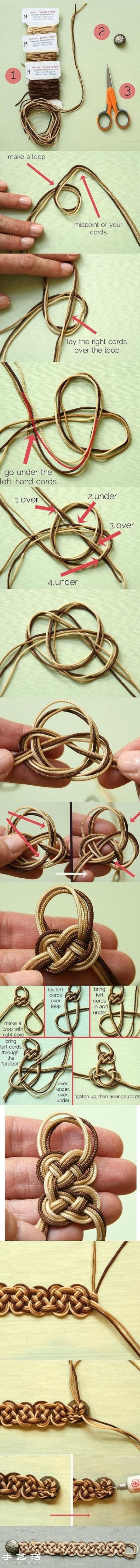 Illustration of how to braid a wide three-strand rope bracelet