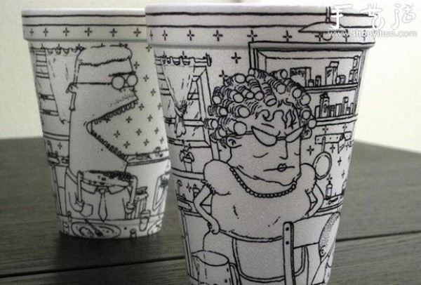 Funny doodles on disposable paper cups