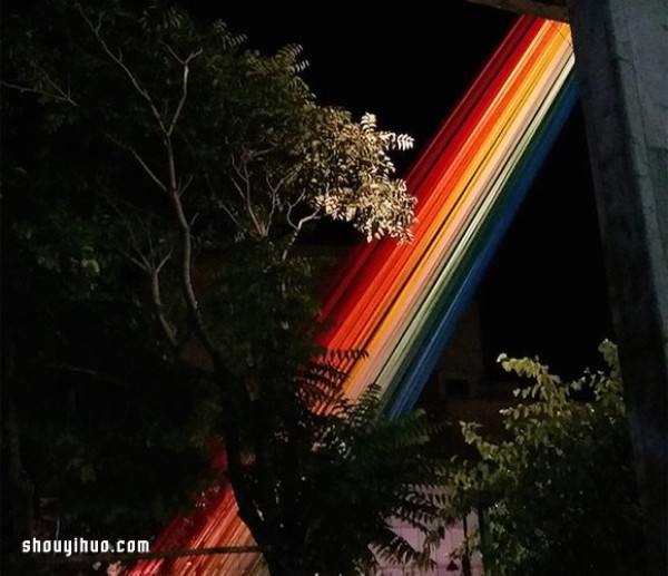 Look up and see a rainbow, a beautiful corner created by 150 colorful ribbons