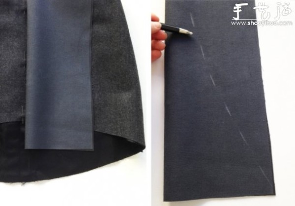 Tutorial of DIY fashionable skirt with woolen skirt stitched with leather