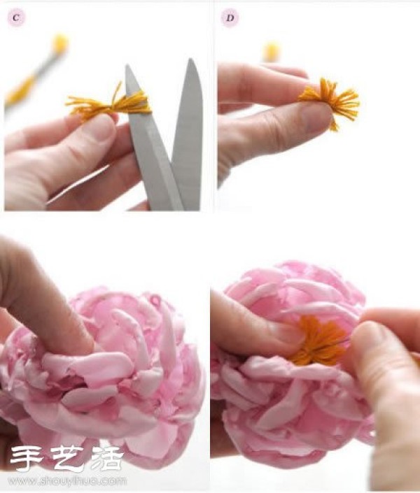 Chiffon + wool handmade fabric peony flower