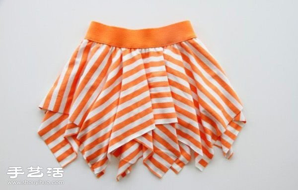 Illustrated tutorial on DIY transformation of a little girls skirt on an old T-shirt