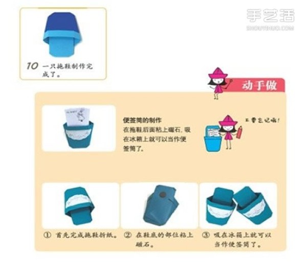 Step-by-step diagram of simple origami slippers. Illustration of folding handmade slippers