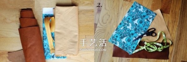 Non-woven fabric and leather spliced ??clutch bag hand-made illustrated tutorial