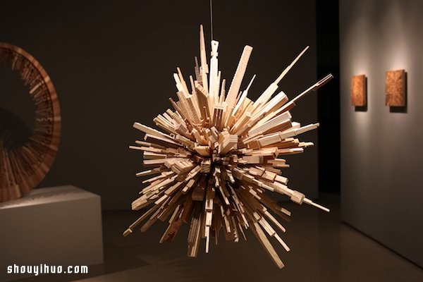 Amazing three-dimensional wood carving city skyline