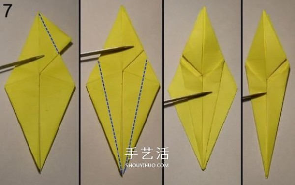 Illustration of the origami method of a three-dimensional pelican that likes to prey on fish