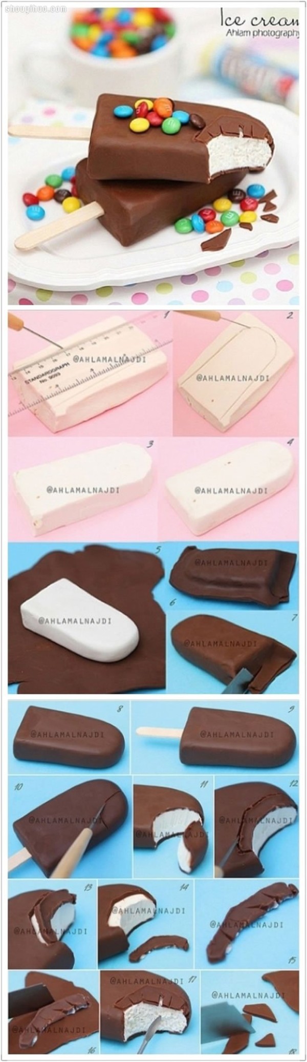 DIY Illustrated Tutorial on Handmade Chocolate Ice Cream Popsicles from Polymer Clay