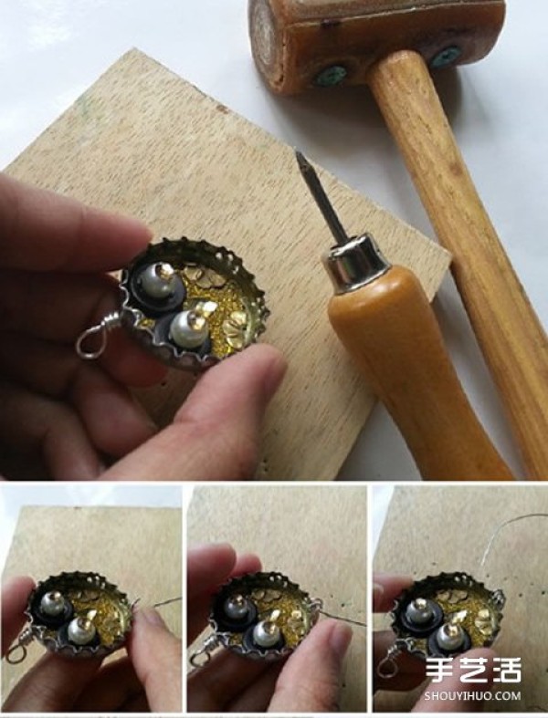 Illustrated tutorial on making DIY cute little pendants with handmade beer bottle caps