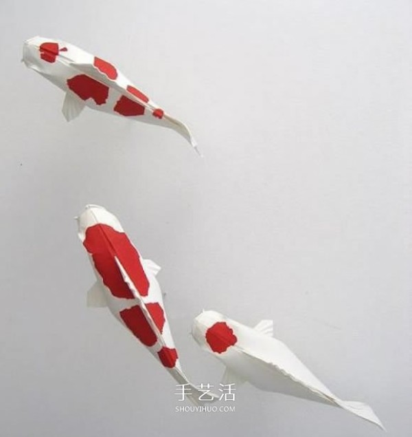 Koi fish folding step diagram, origami koi method illustration