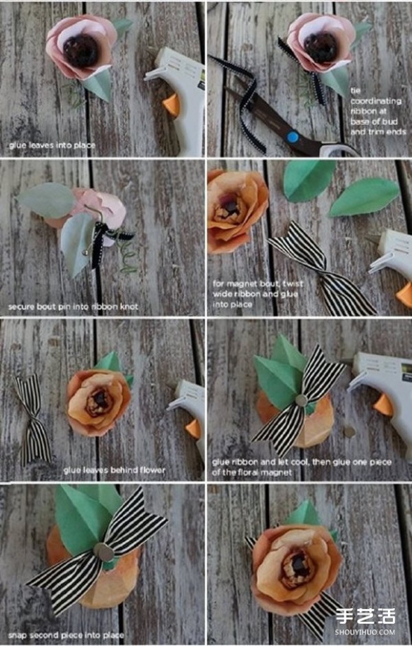 How to make handmade paper corsage. Illustrated tutorial of making corsage with paper