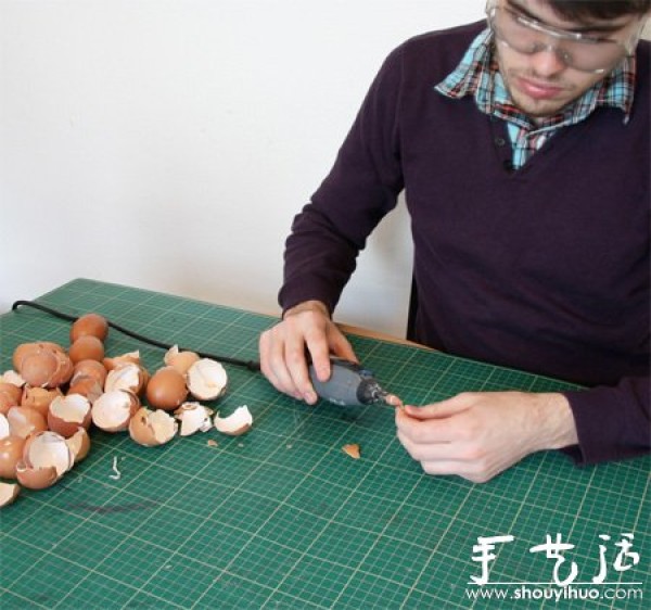 Handmade little hen with egg shells