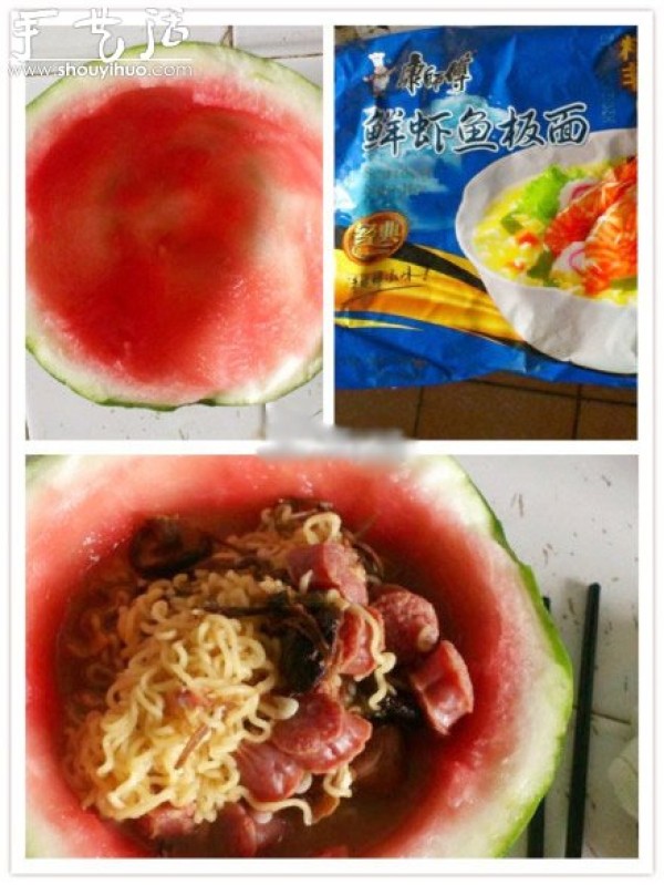 Lazy people, come and DIY a bowl of watermelon and seafood noodles! 