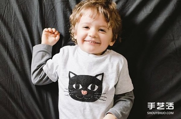 Childrens T-shirt transformation DIY using non-woven fabric to make cute cat patterns