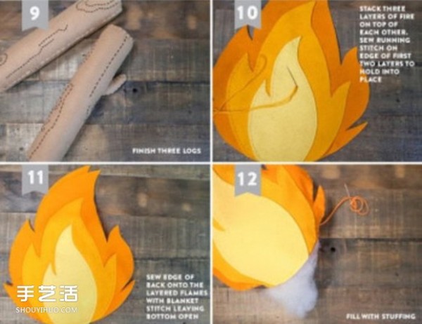 Illustration of how to make handmade fabric flames from non-woven flame toys