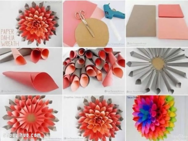 Beautiful blooming three-dimensional paper flower hand-making illustrated tutorial