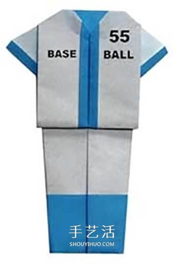 A simple folding method of a baseball uniform, an illustration of how to make an origami baseball uniform for children