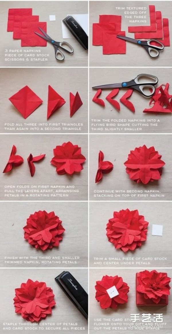 How to make Christmas flowers, illustrations of making poinsettia paper flowers