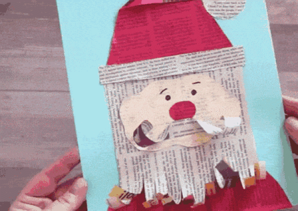 Tutorial on using scrap newspapers to make cute Santa Claus greeting cards with small crafts