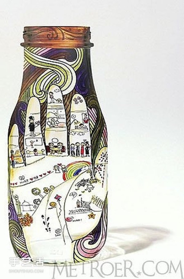 A collection of hand-drawn pictures of beverage bottles for appreciation of handmade beverage bottle paintings