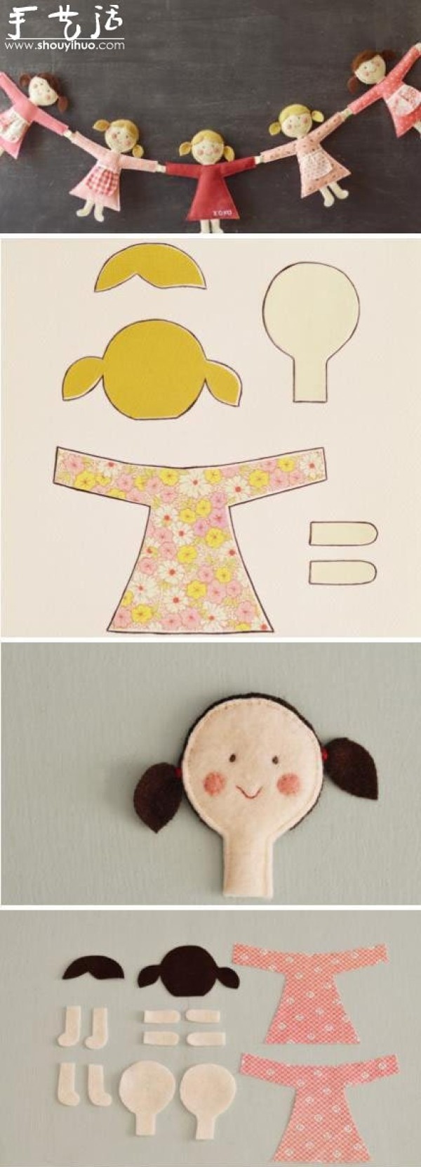 Tutorial on how to make girl dolls from non-woven fabrics