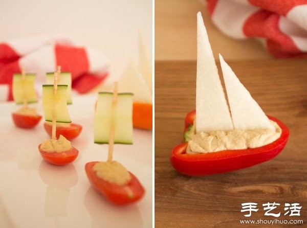 Vegetable DIY handmade boat sailing to the sea