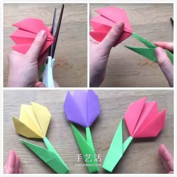 Simple and beautiful! Illustration of how to fold tulips, stems and leaves