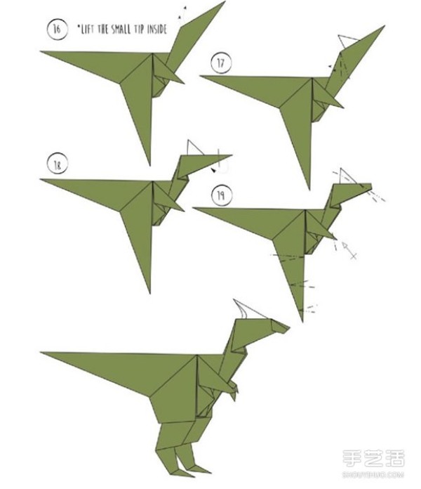 How to Fold Handmade Paper T-Rex - Illustrated Tutorial on Folding T-Rex