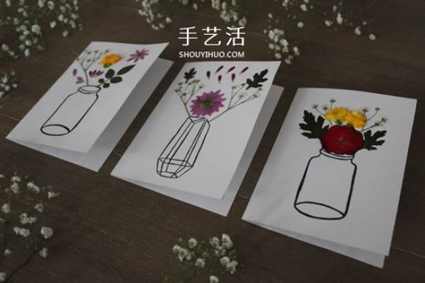 Homemade Mothers Day embossed cards Illustrated methods of using dried flowers to make greeting cards