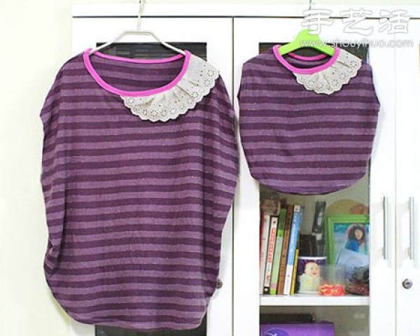 DIY parent-child T-shirt with lace at the neck