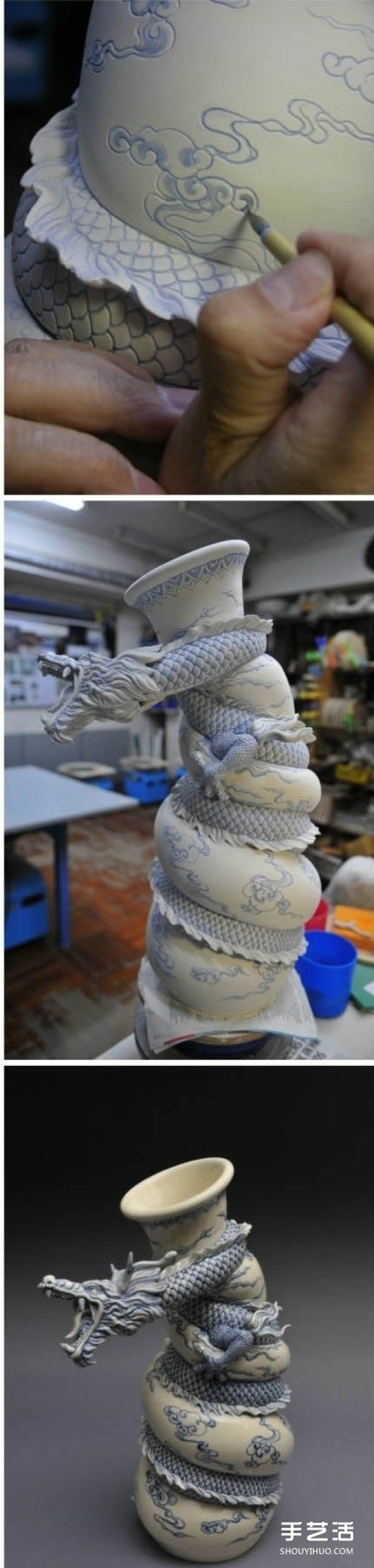 Dragon-shaped ceramic bottle DIY production process Chinese dragon circling ceramic bottle production