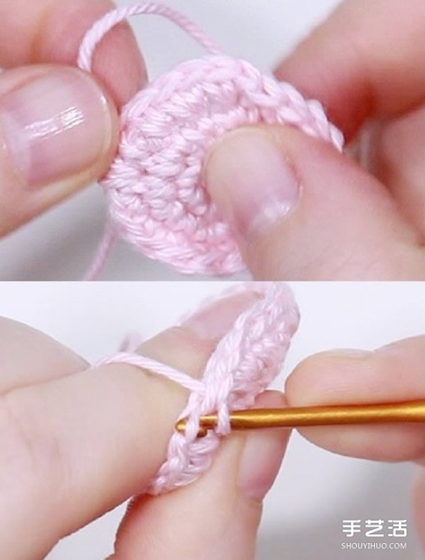 Illustration of the weaving method of crocheted macarons, tutorial of crocheting macarons