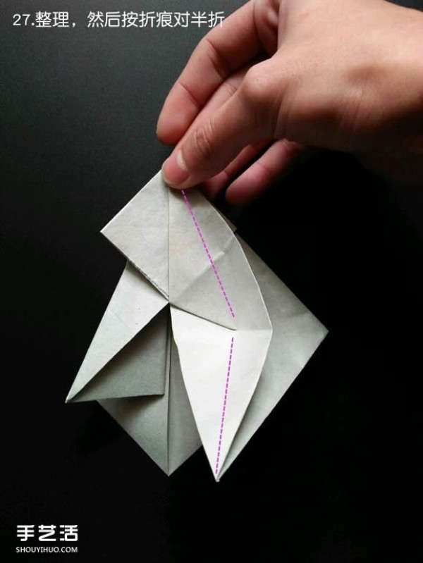 Super complex origami shark illustration, detailed steps for folding a three-dimensional shark