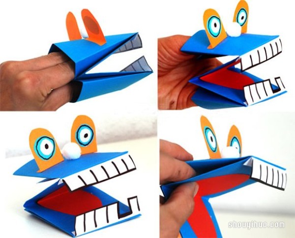 How to make fun animal hand puppets: Illustration of hand-folding finger puppets