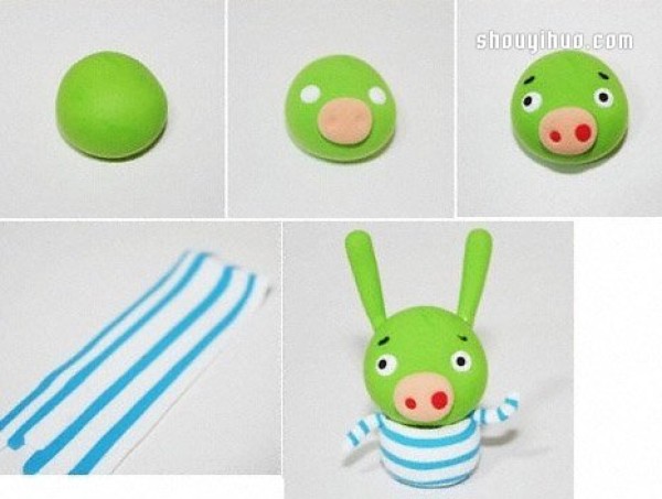 Illustrated tutorial on making a funny long-eared pig with clay